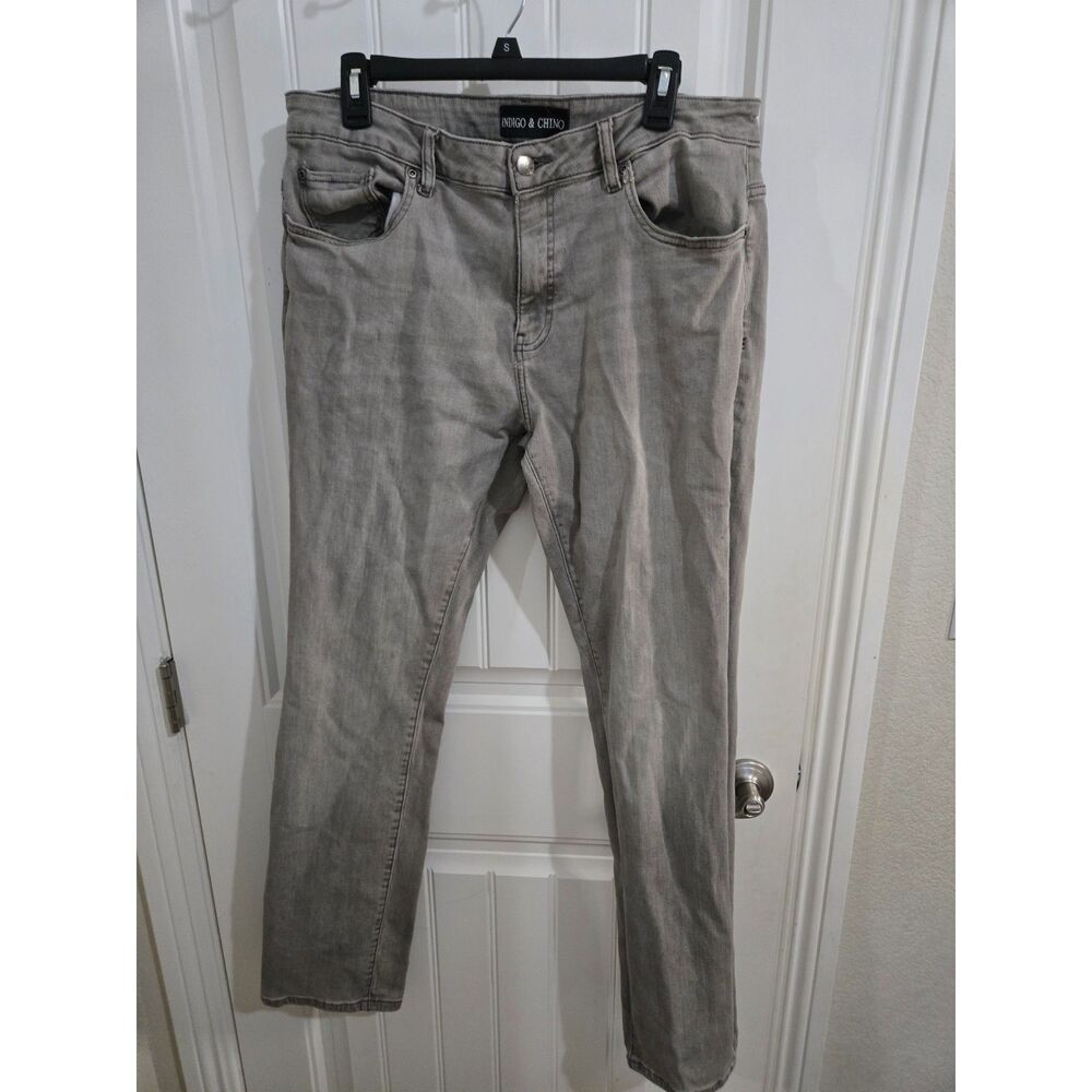 Indigo & Chino Men’s Jeans 36x34 Gray Slim Straight Stretch Cotton Denim Pants